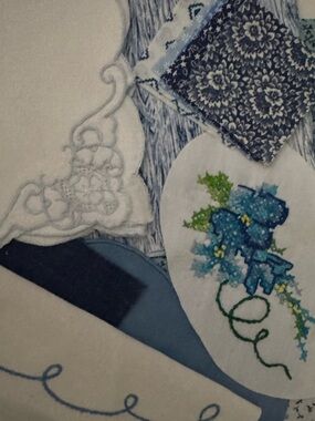 Blue Kit 35+ Vintage‎ Embroidered Linens Lace Button Junk Journal vintage